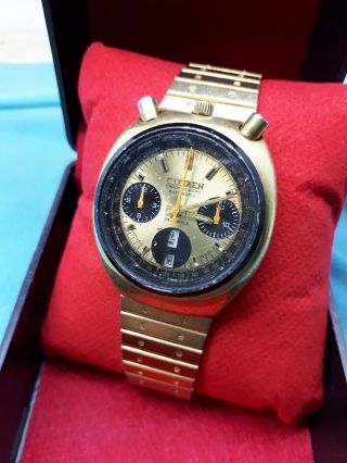 Vintage Citizen 8110a Bullhead Chronograph Gold Plated Automatic Men’s Watch