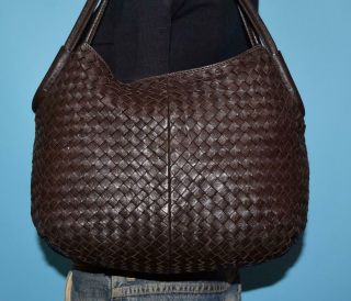 Vintage Palio Dark Brown Woven Leather Satchel Tote Purse Shoulder Bag Italy
