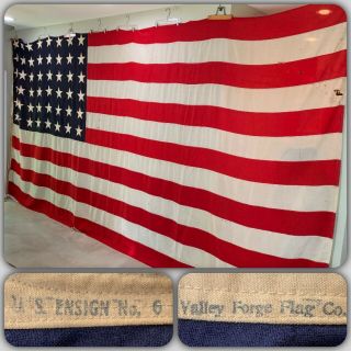 Rare 40s Wwii 9’ X 17’ Us Ensign No 6 Usn 48 Star Ship Flag Valley Forge America