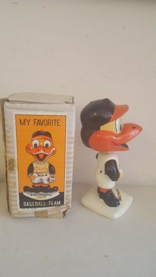 VTG 1960s BALTIMORE ORIOLES BOBBLEHEAD NODDER WHITE BASE JAPAN GEM 2