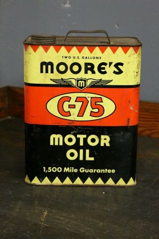 Vintage MOORE ' S 2 gallon MOTOR OIL CAN graphic Sign gas station Wings Old can 3