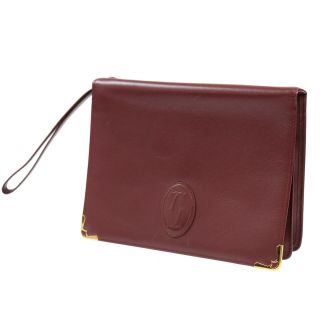 Cartier Logos Must Line Clutch Bag Bordeaux Leather Vintage Authentic Z593 W