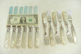 Landers Frary Clarke 12 Pc Sterling & Mother Of Pearl Handle Knives Forks Set - Nr