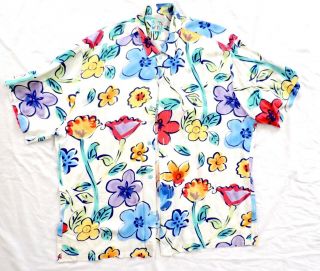 Vtg Jams World Rayon Hawaiian Shirt Xl White Colorful Floral Flowers Pattern