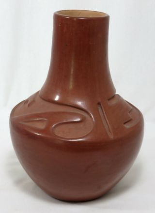 Big Vintage Rose Gonzalez San Ildefonso Indian Carved Redware Pottery Vase