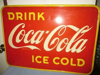 Vintage 1946 Drink Coca - Cola Ice Cold Metal Sign.  27x19 " Made In Canada
