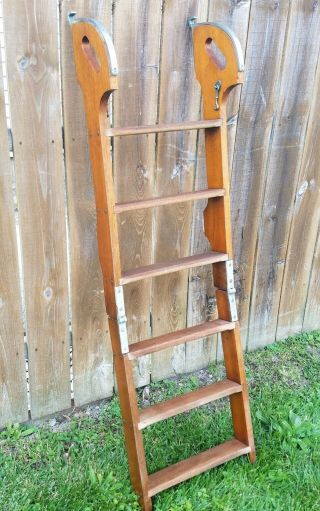 Vintage 1950 ' s Boat Ladder Chris - Craft Style 6 - Step Fold - Up Wooden Ladder Rare 11