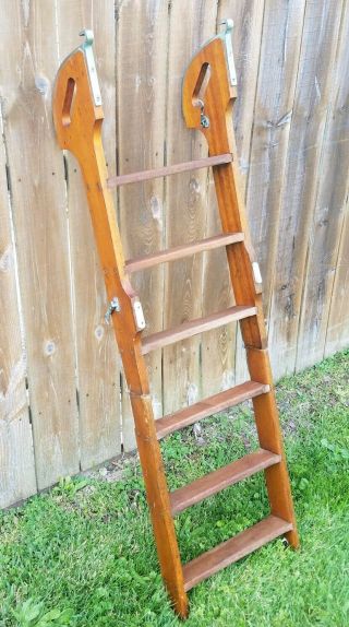 Vintage 1950 ' s Boat Ladder Chris - Craft Style 6 - Step Fold - Up Wooden Ladder Rare 12