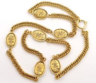 Chanel Cc Logos Coin Charm Necklace 31 Inch Long Gold Tone Vintage V1852