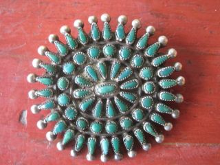 Vintage Zuni Native Southwest Turquoise Sterling Silver Petite Point Pin Brooch