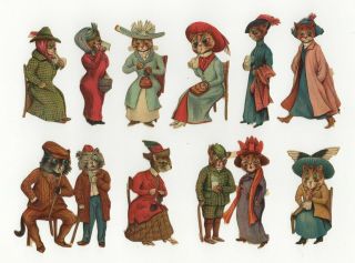 12 Victorian Die Cuts Louis Wain Cats Scraps From 1915 Antique Anthropomorphic