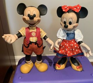 Anri 14 " Hand Carved Wooden Mickey Minnie Mouse Pair Vintage Rare Disney