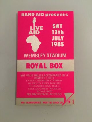 Live Aid 1985 Vtg Royal Box Pass - Mega Rare - Queen Who Bowie Elton