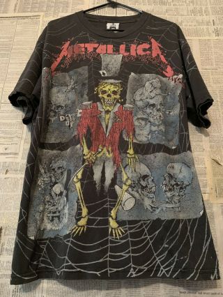 Vtg 90s Metallica Pushead All Over Print Rock Band T - Shirt