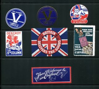 Vintage Ww2 Poster Stamp Label Set Of 7 Great Britain Always Be An England,