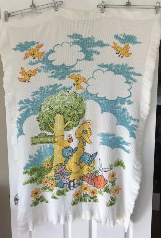 SESAME STREET BIG BIRD Thermal Baby Crib Blanket 1970s Vintage 36” x 40” 2