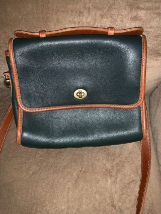 Vintage Coach Spectator Court Green And Brown Two Tone Crossbody,  Rare,  Htf
