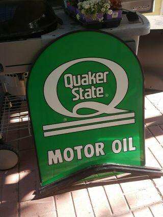 Vintage Quaker State Oil Sign Large Double Sided Metal Sign And Stand