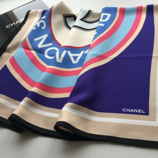 Authentic Chanel Coco Rue Cambon Fresh Print Multi - Color 100 Silk Scarf