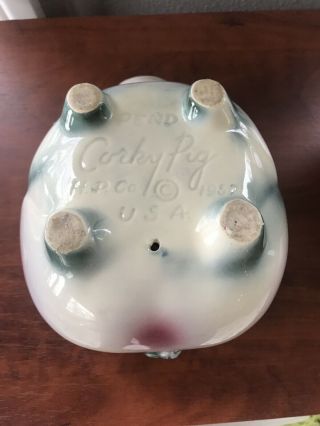 HARD TO FIND VINTAGE 1957 HULL POTTERY CORKY PIG PIGGY BANK WITH GOLD TRIM 2