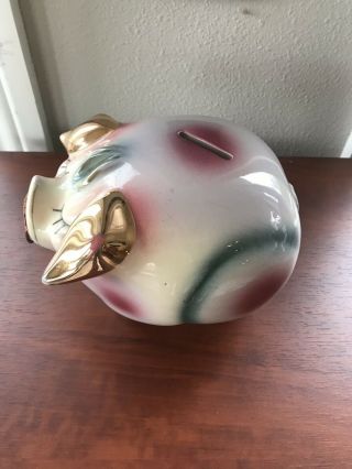 HARD TO FIND VINTAGE 1957 HULL POTTERY CORKY PIG PIGGY BANK WITH GOLD TRIM 6