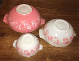 VTG SET Of 3 PYREX PINK GOOSEBERRY MIXING NESTING CINDERELLA BOWLS 444 443 441 2