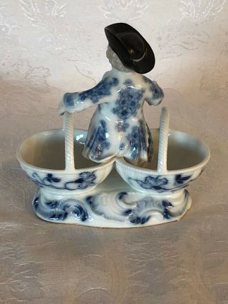 Vintage Meissen Blue Onion Seated Boy Double Salt Bowls Dish Dresden Germany 3