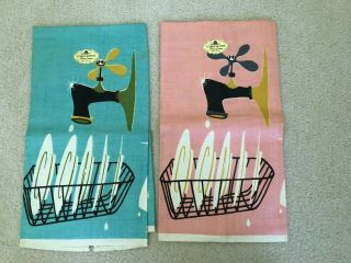 Mid Century Retro Vintage 2 Dish Towels Lois Long Design