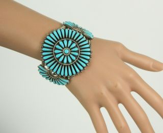 Vintage Fm Begay Navajo Petit Point Turquoise Sterling Silver Cuff Bracelet