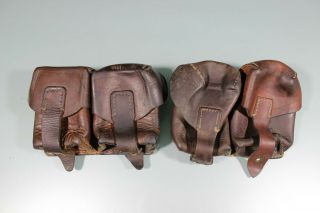 Ww2 Soviet Russian Set Of 2 Brown Leather Ammunition Pouches For Mosin Nagant.  6