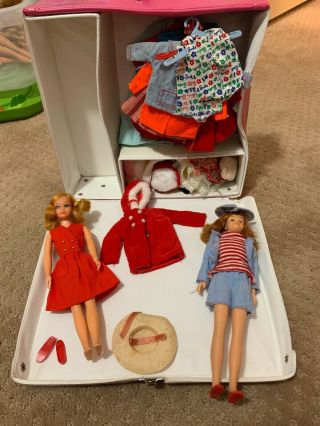 Vintage Barbie Skipper & Skooter Dolls With 1969 Case Clothes Accessories