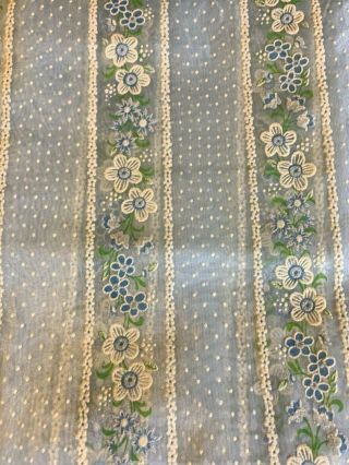 Vintage Sheer Light Blue Flocked Fabric White & Blue Flowers & Dotted Swiss 2
