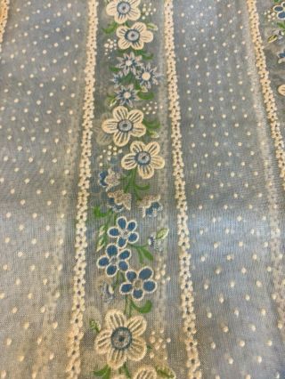 Vintage Sheer Light Blue Flocked Fabric White & Blue Flowers & Dotted Swiss 3