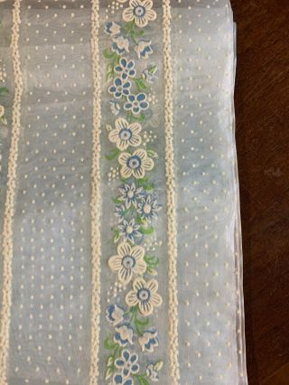 Vintage Sheer Light Blue Flocked Fabric White & Blue Flowers & Dotted Swiss 4