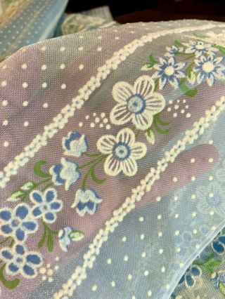 Vintage Sheer Light Blue Flocked Fabric White & Blue Flowers & Dotted Swiss 5