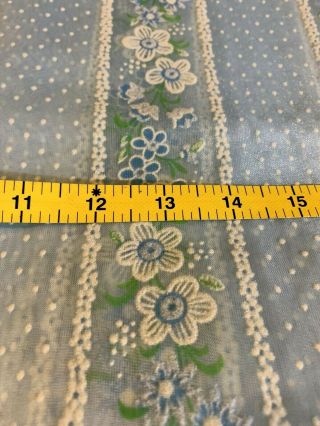 Vintage Sheer Light Blue Flocked Fabric White & Blue Flowers & Dotted Swiss 7