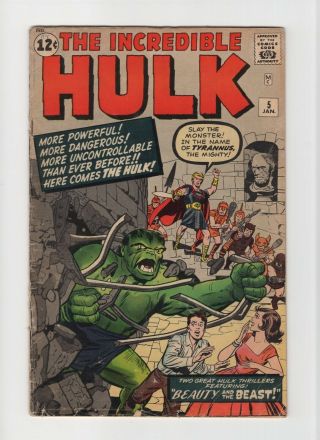 Incredible Hulk 5 Vintage Marvel Comic Key 1st Tyrannus Silver Age 12c Kirby