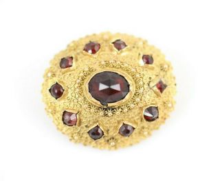 Fine Antique Victorian 14k Gold Bohemian Garnet Etruscan Pin Brooch
