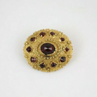 Fine Antique Victorian 14k Gold Bohemian Garnet Etruscan Pin Brooch 2