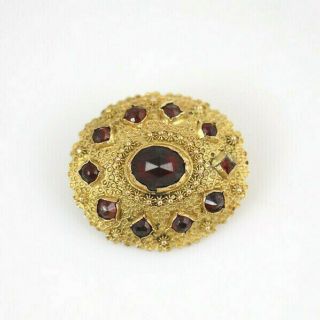 Fine Antique Victorian 14k Gold Bohemian Garnet Etruscan Pin Brooch 7
