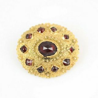 Fine Antique Victorian 14k Gold Bohemian Garnet Etruscan Pin Brooch 8