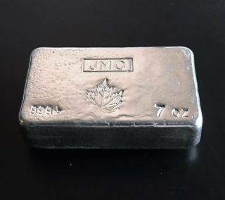 Jmc Johnson Matthey Canada 7 Oz.  999 Fine Silver Bar Ingot,  Flat Top 7 100 Rare