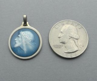 Antique Religious Enamel Pendant.  Jesus Christ,  Crown of Thorns.  Sterling Medal. 3