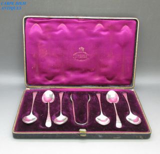 Antique Victorian Cased 6 Solid Sterling Silver Coffee Spoons & Nips 77g 1893