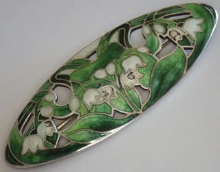 Antique Art Nouveau Sterling Silver Enamel Lily Flower Brooch