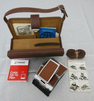 Vtg Polaroid Sx - 70 Land Camera,  Case,  Film,  Long Strap,  All Paperwork