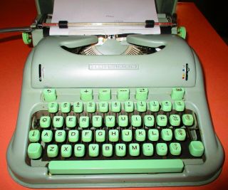 Vintage Hermes 3000 Seafoam Green Portable Typewriter Made In Switzerland.