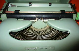 Vintage Hermes 3000 Seafoam Green Portable Typewriter made in Switzerland. 2