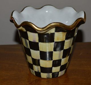 Vintage Mackenzie - Childs Ceramic Courtly Check Planter - W/gold Scalloped Rim