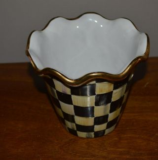 VINTAGE MACKENZIE - CHILDS CERAMIC COURTLY CHECK PLANTER - W/GOLD SCALLOPED RIM 2